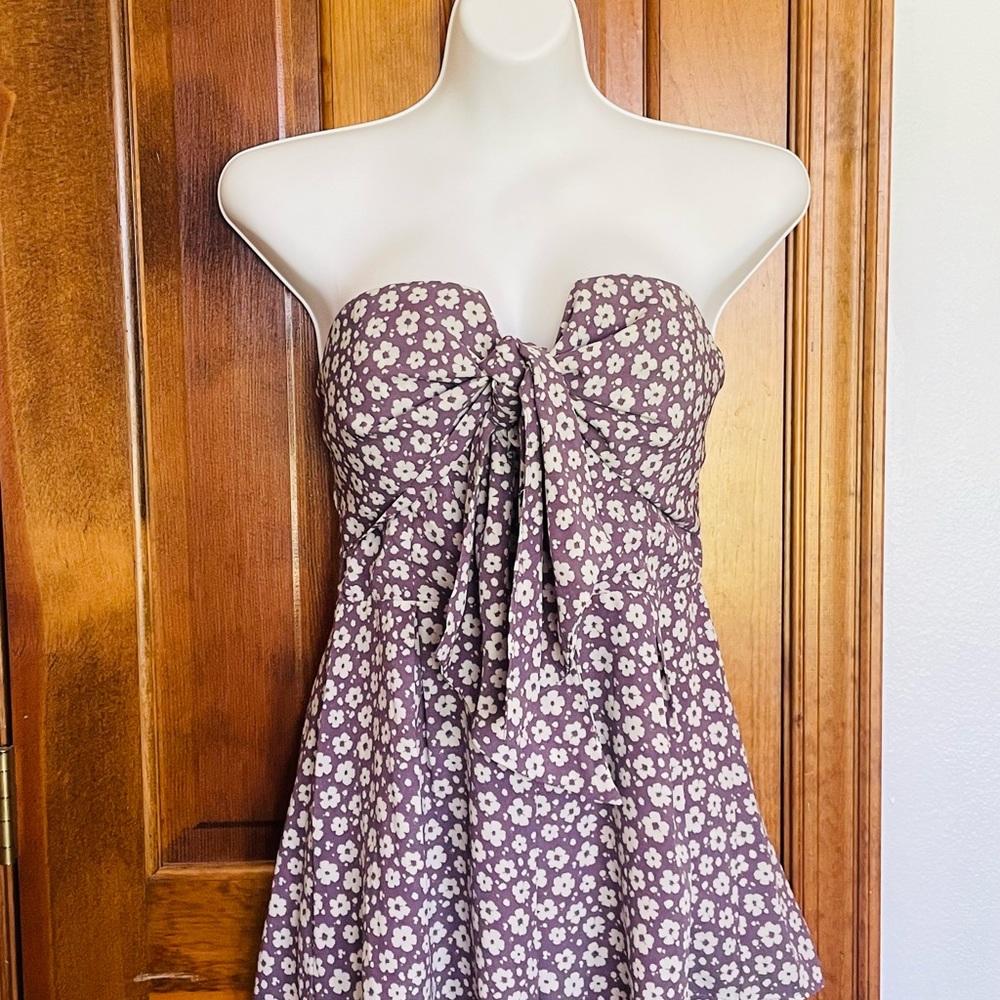 Blue Blush Strapless Lavender Floral Tie-Front Romper
